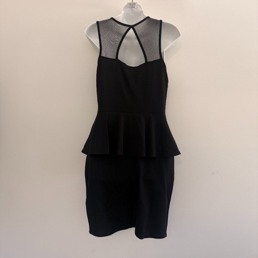 Black Iridescent Rhinestone Mesh Peplum Dress | Size L/G - Picture 5 of 8